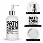 Bathroom Sweet Home Print Glass Soap Dispenser For Bathroom And Kitchen Sink ( 19.5x7.5 cm White )