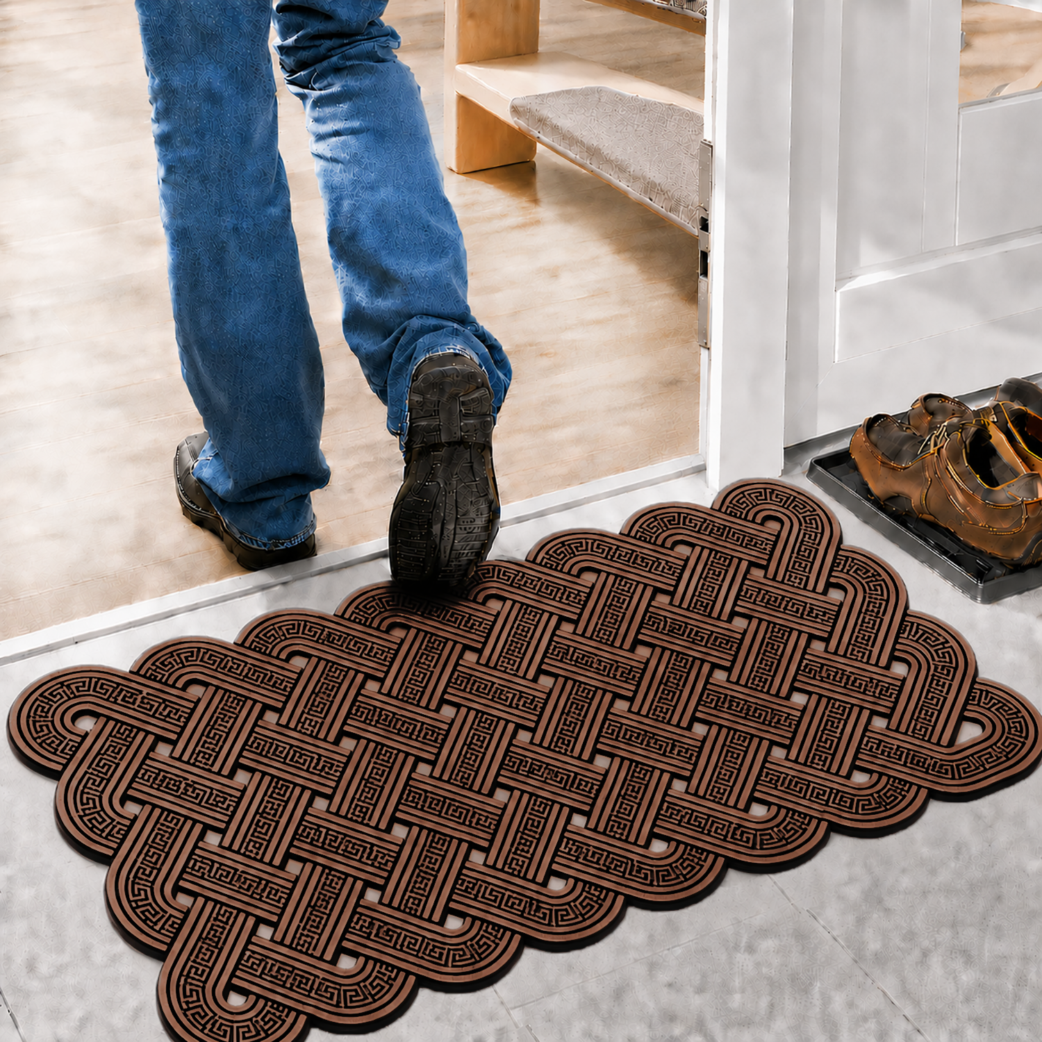 Rubber Door Mat Weave Textured ( 45x75 cm Brown )
