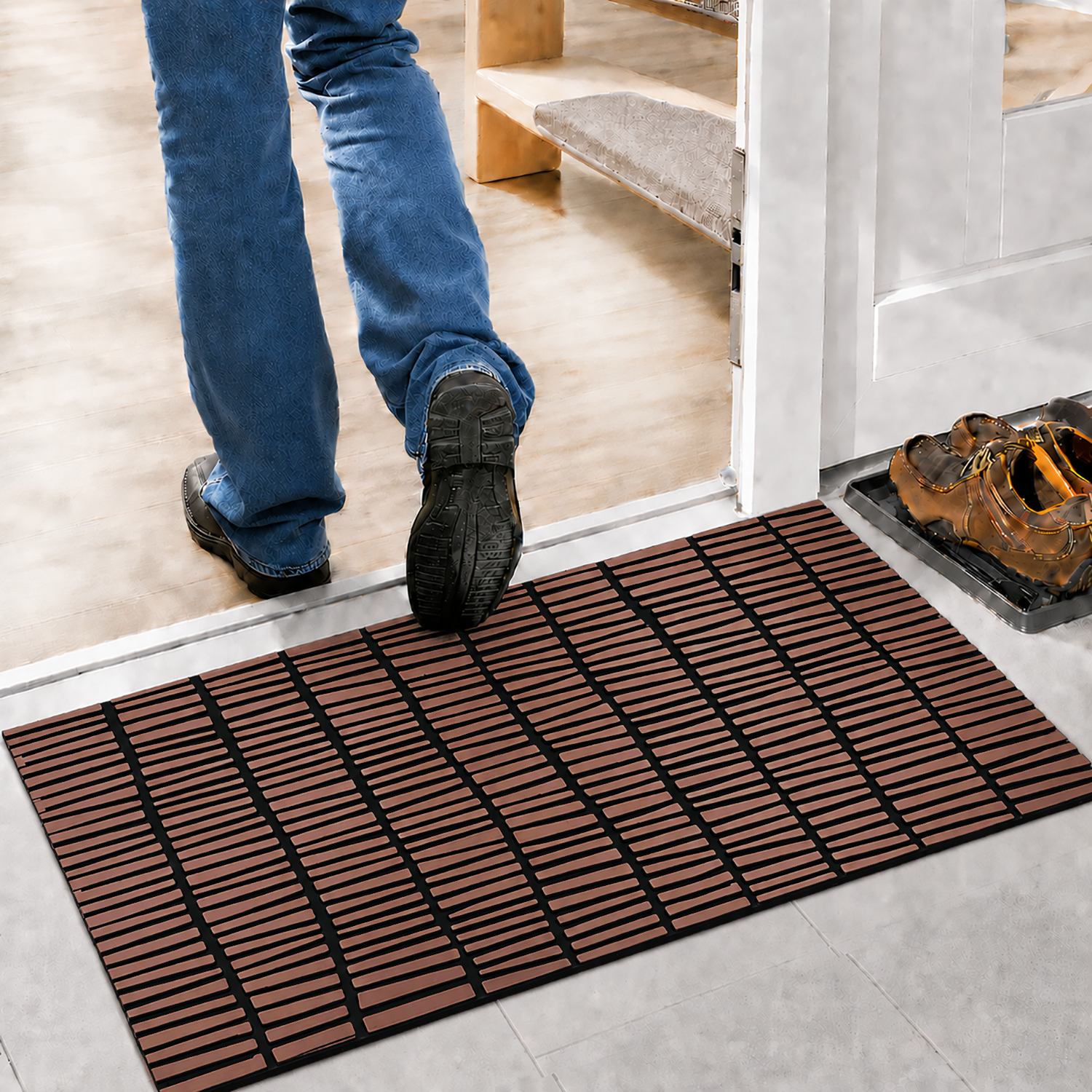 Rubber Door Mat Linear Textured ( 45x75 cm Brown )