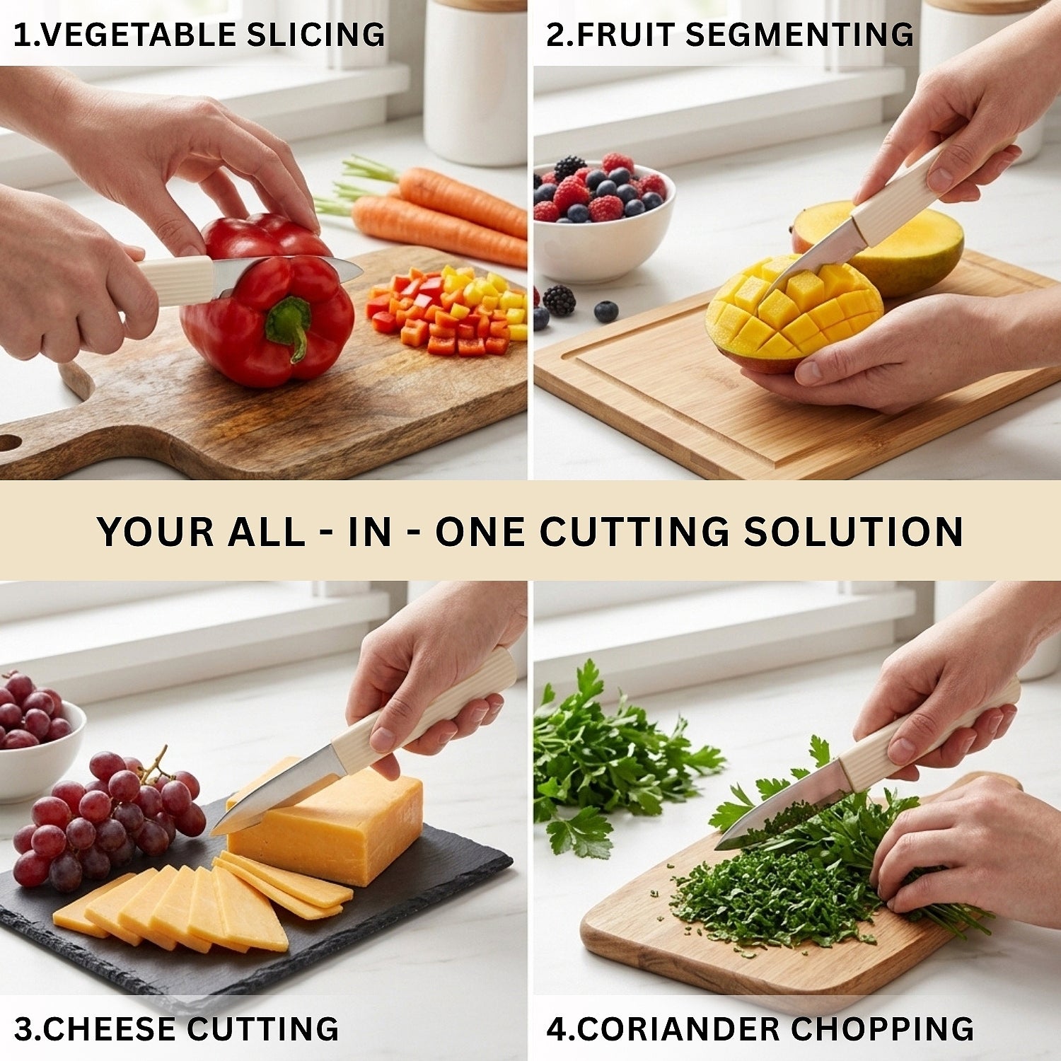Knife For Kitchen Use Smooth Plastic With Stainless Steel Blade ( Cream 21.2.5 cm )
