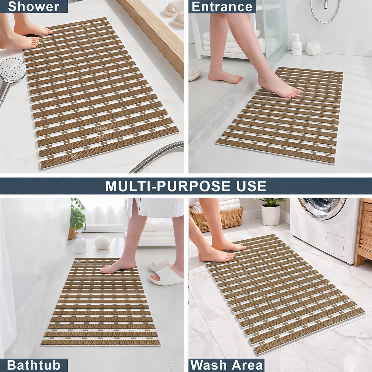 Rubber Shower Mat For Bathroom ( 38x70 Cm Brown )