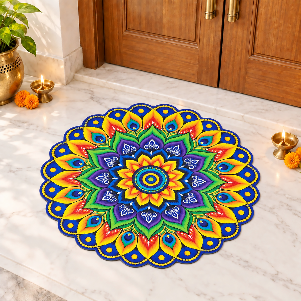 3D Rangoli Mats ( 56x59 cm, Multi )