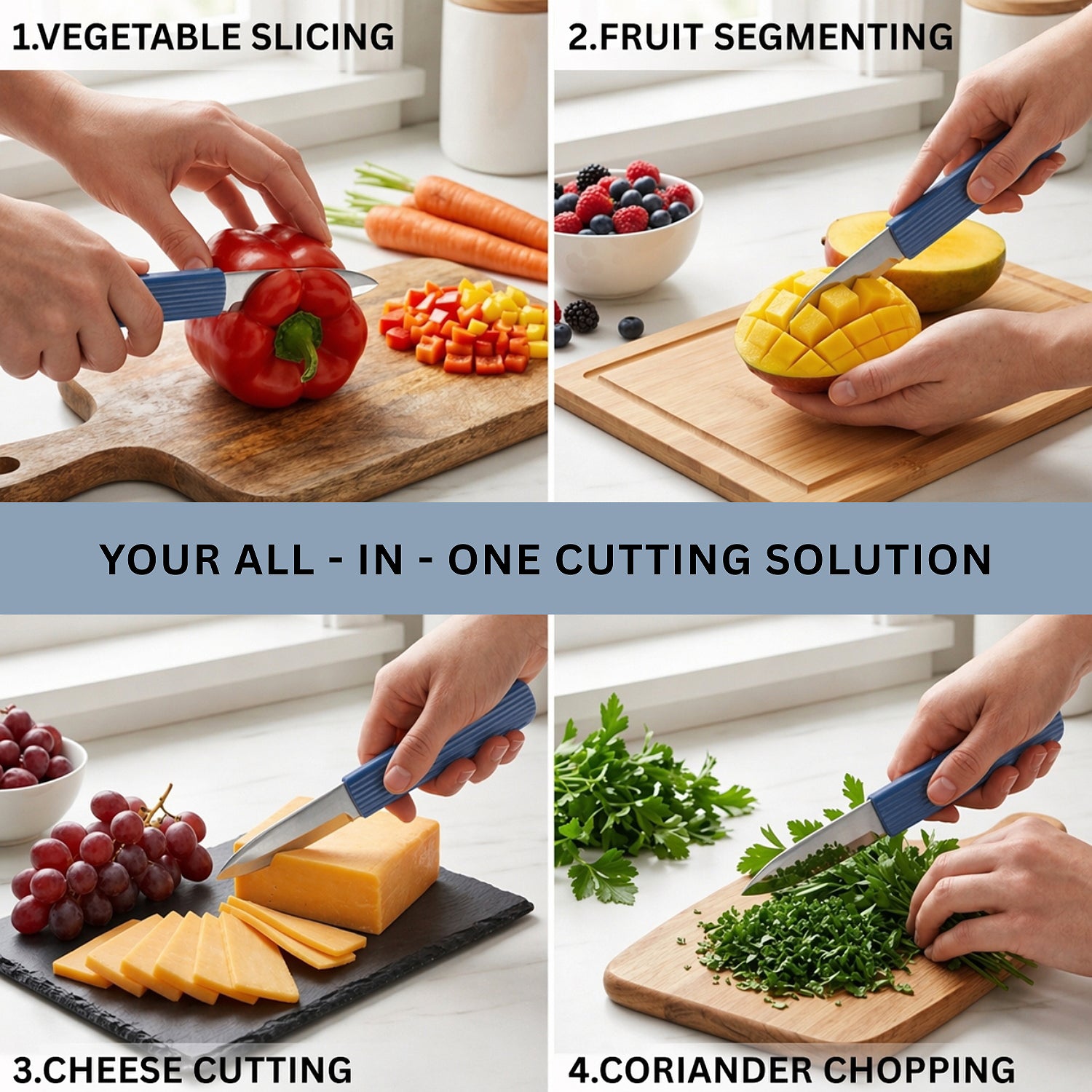 Knife For Kitchen Use Smooth Plastic With Stainless Steel ( Dark Blue 21.2.5 cm )