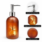 Flower Print Glass Soap Dispenser For Bathroom And Kitchen Sink ( 19.5x7.5 cm Red Brown )