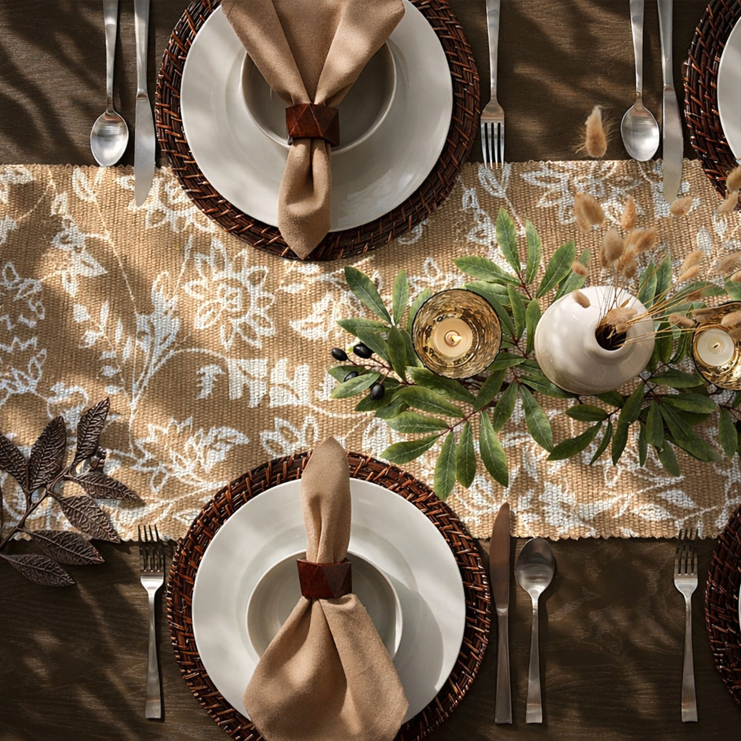 Table Runner with Tassels - Cotton 13.5 x 79.5 Inch, Floral
