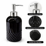 Diamond Cut Pattern Glass Soap Dispenser For Bathroom And Kitchen Sink ( 19.5x8 cm Black )