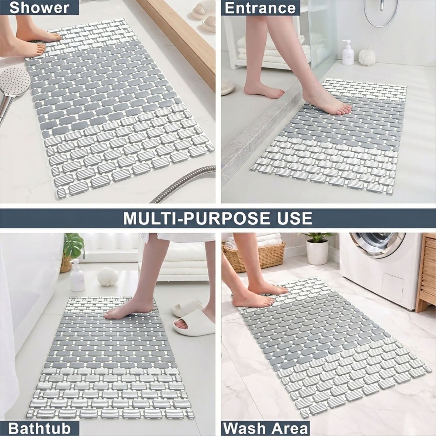 Rubber Shower Mat For Bathroom ( 37x67 Cm Grey )