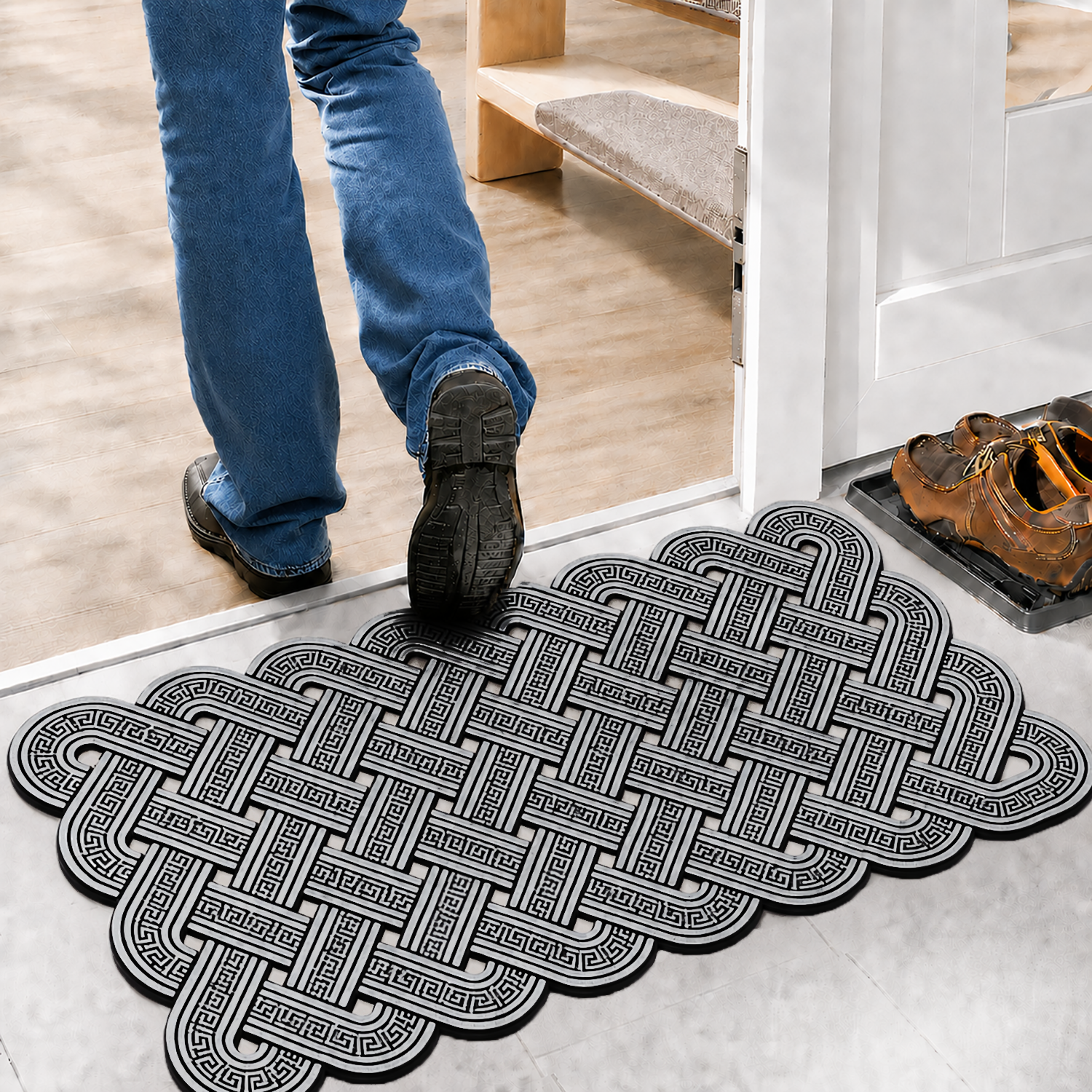 Rubber Door Mat Weave Textured ( 45x75 cm Silver )