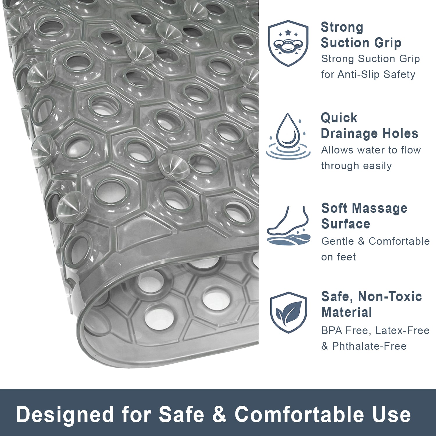 PVC Shower Mat for Bathroom Floor ( 40x70 cm, Smoke Grey )
