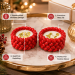 Soy Wax Decorative Scented Candle With Gold Leaf Braided ( Red , 6 x 6 cm )