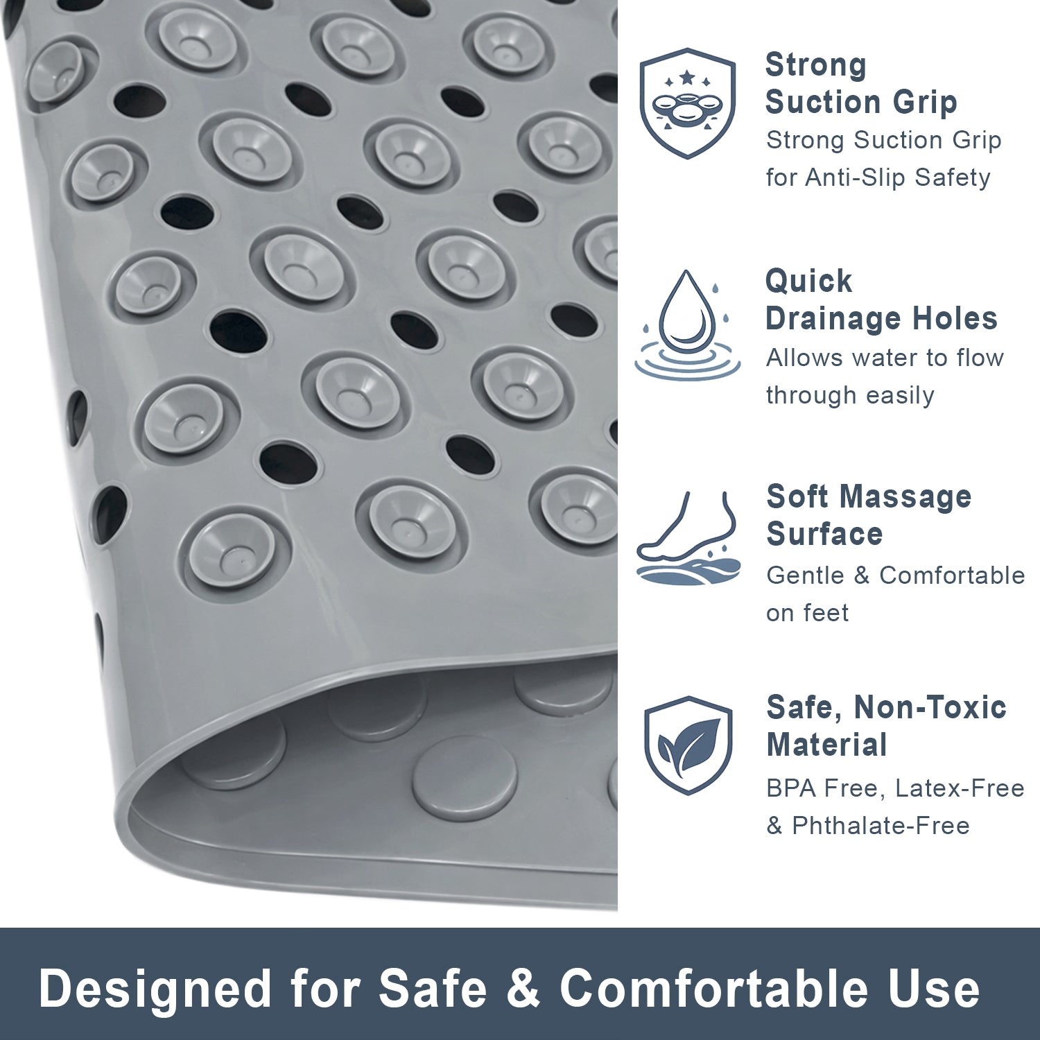 PVC Shower Mat for Bathroom Floor (40x70 cm, Grey)