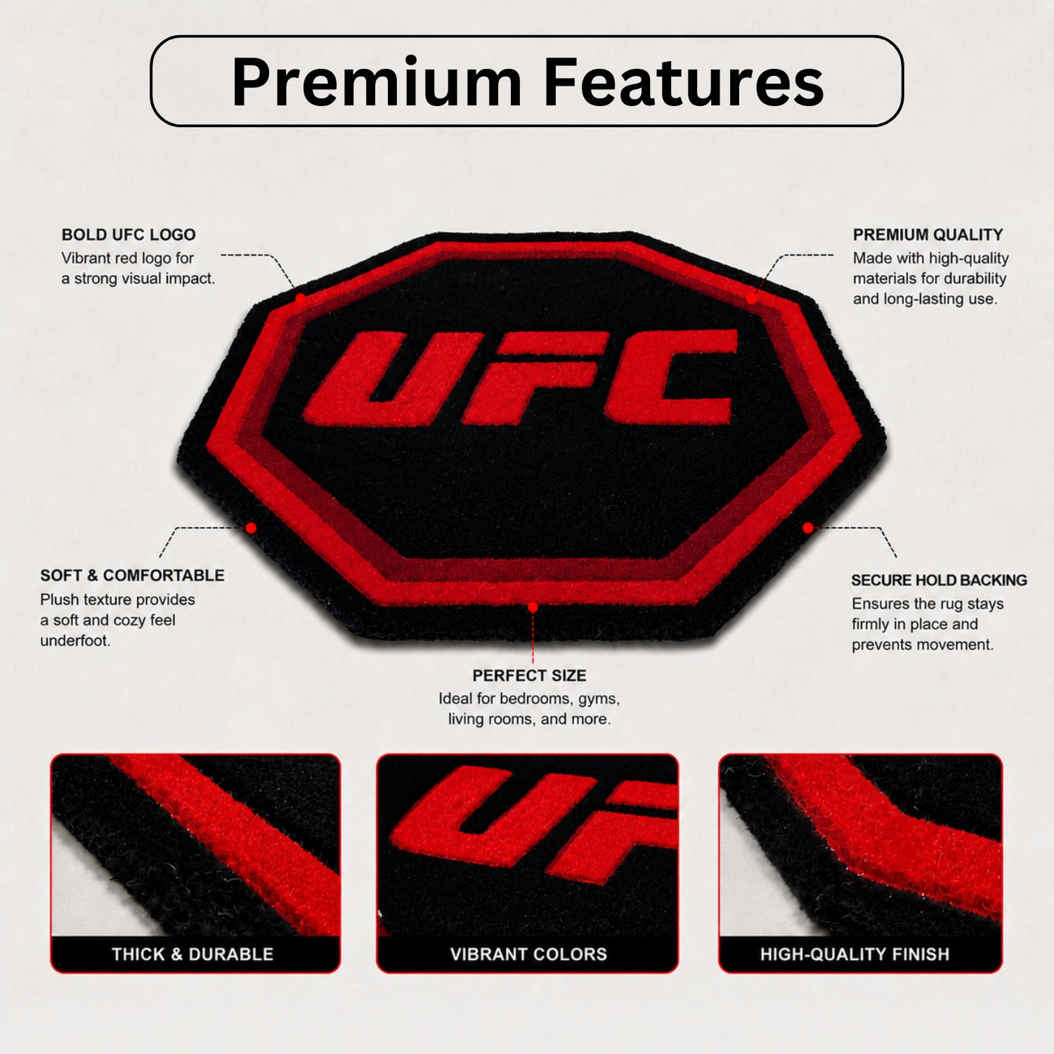 Tufted Wool Rug with Unique UFC Logo Design