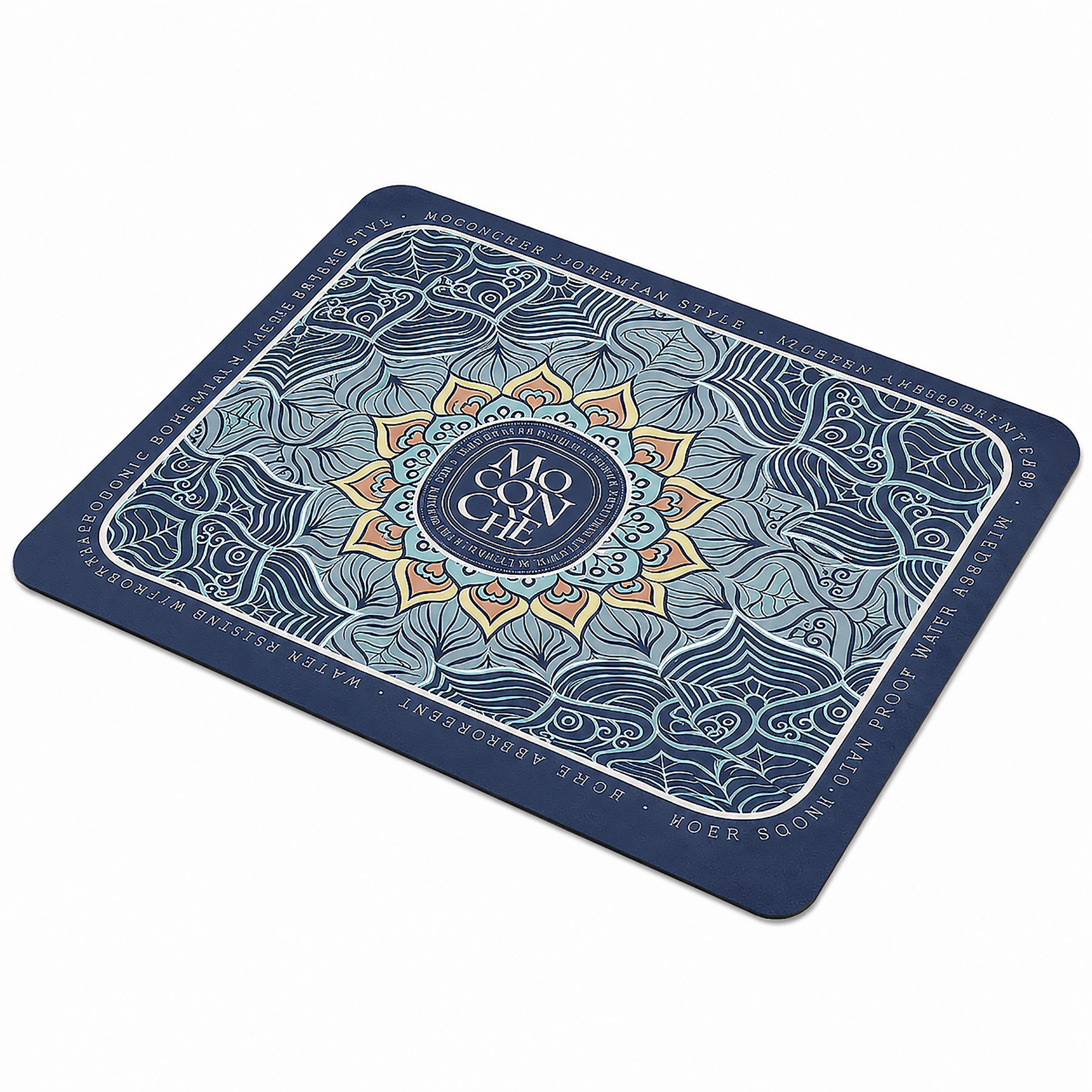 Kitchen Dish Drying Mat | Blue Boho Mandala Print | 35x55 cm