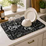 Kitchen Dish Drying Mat | Black Coffee Typography Print | 35x55 cm