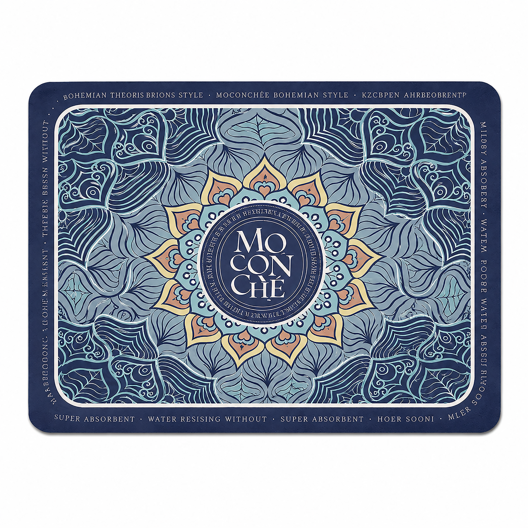 Kitchen Dish Drying Mat | Blue Boho Mandala Print | 35x55 cm