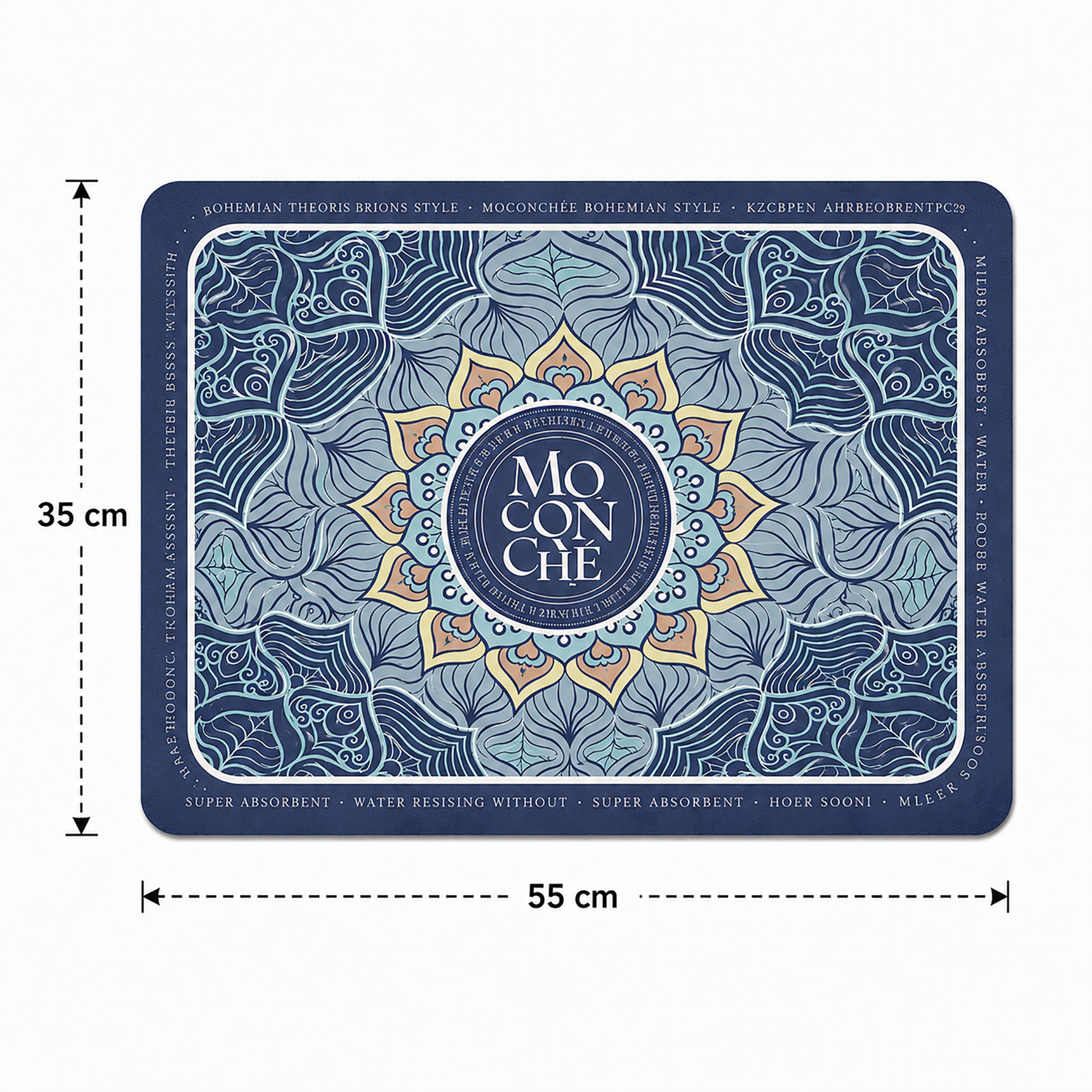 Kitchen Dish Drying Mat | Blue Boho Mandala Print | 35x55 cm