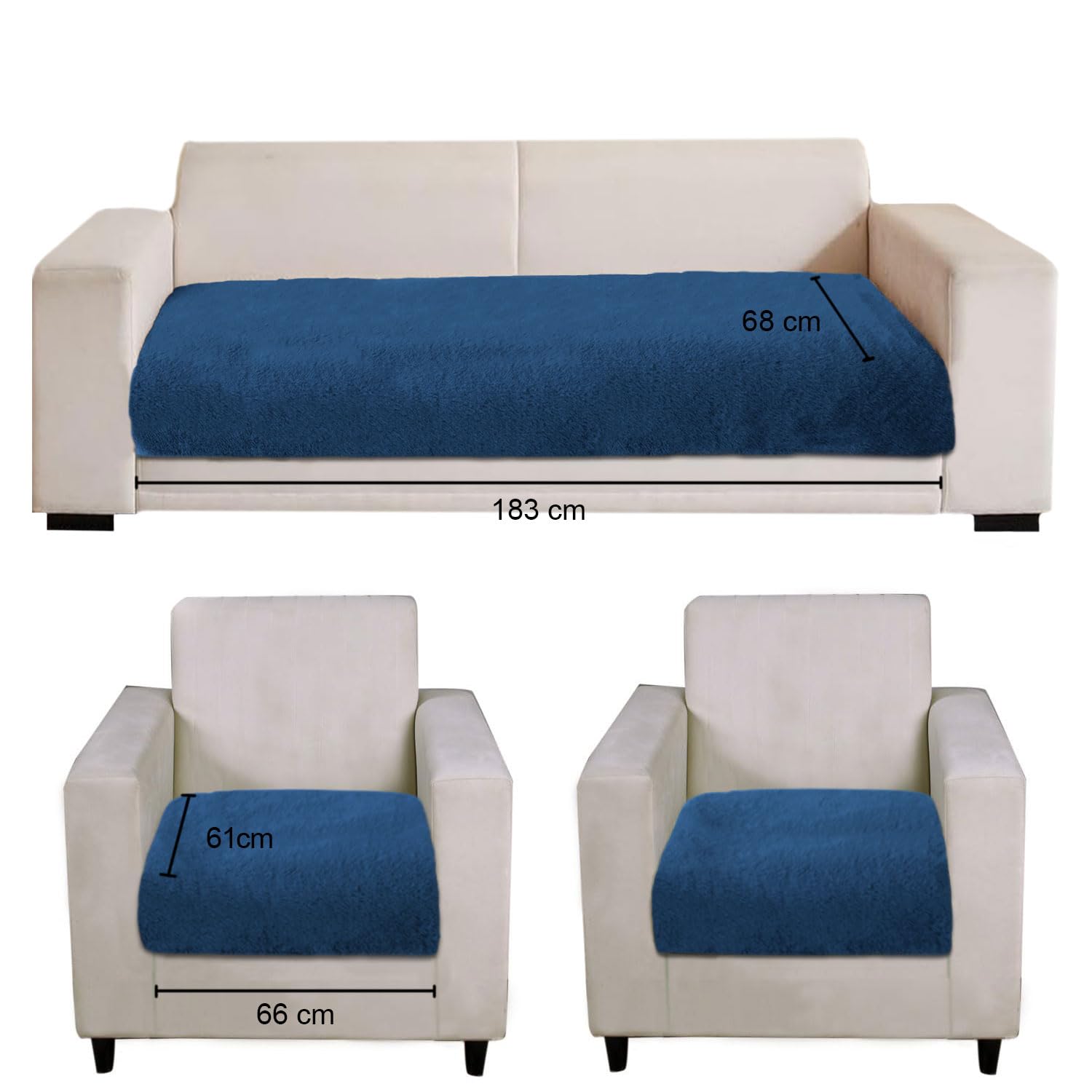 Rabbit Fur Sofa Cover 3 Seater and 2 Seater Universal 5 Seater (Teal, 68x183-61x66 cm)