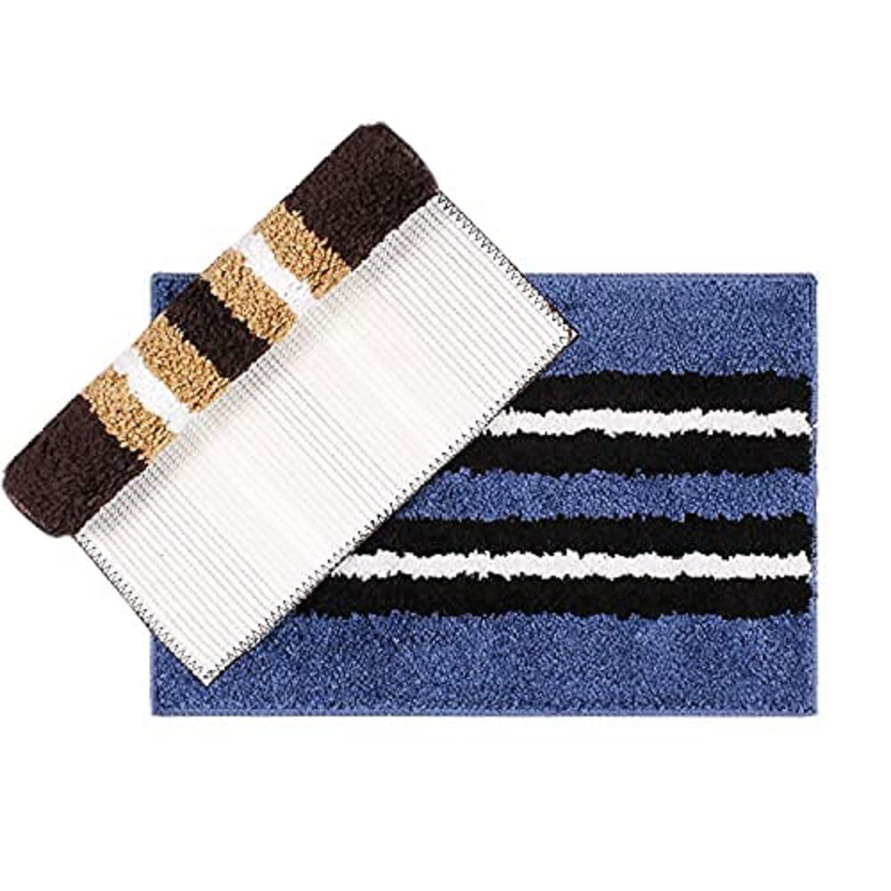 Bathmat 1600 GSM Microfiber Pack of 2 (38cm x 58cm, Blue + Chocolate)