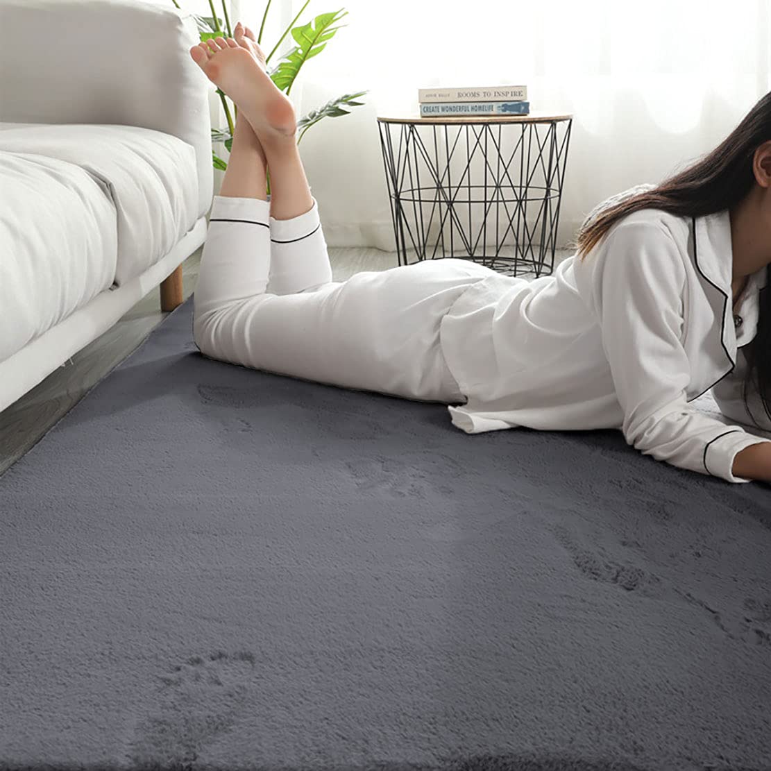 Rabbit Fur Soild Carpet (Grey, 3x5 Feet)