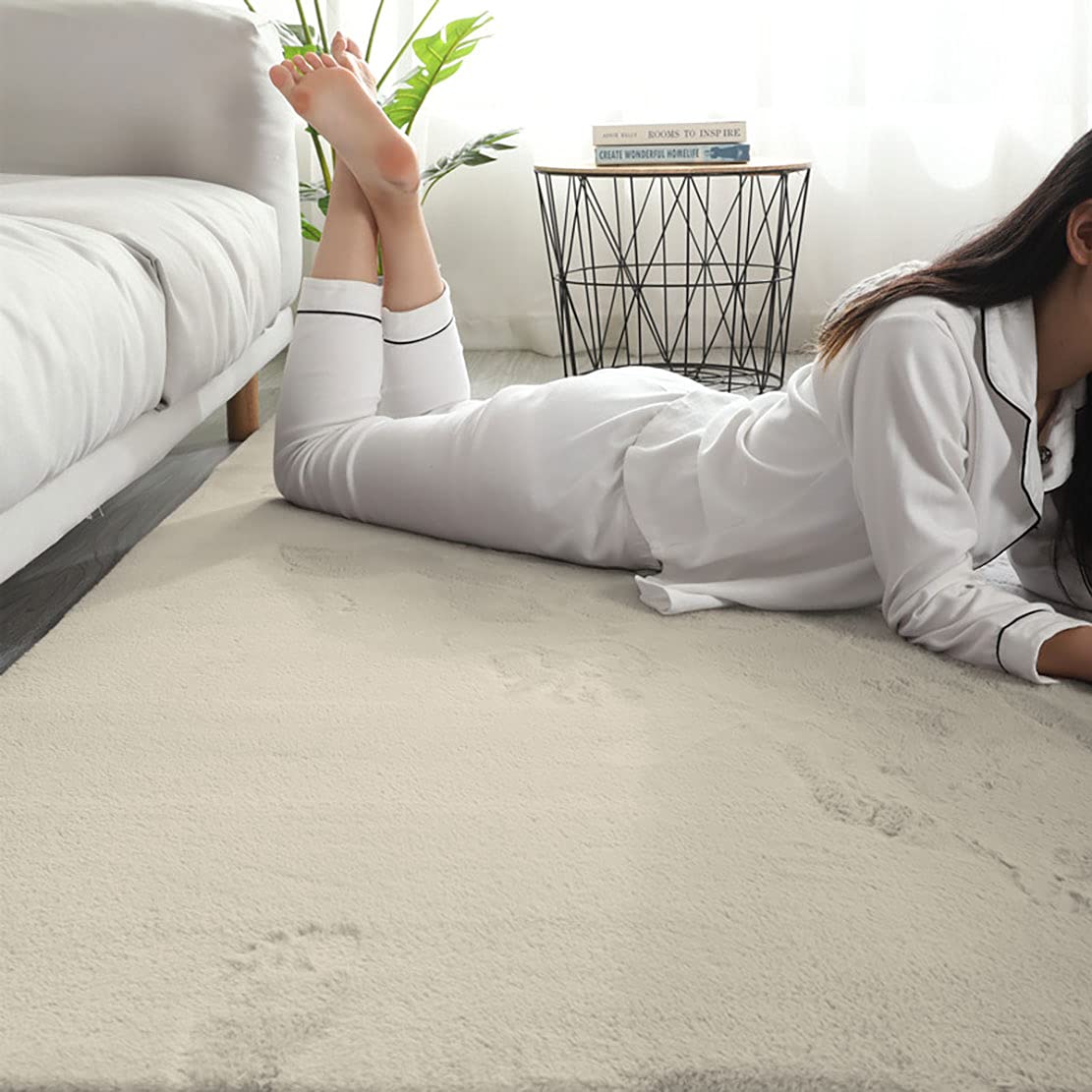 Rabbit Fur Soild Carpet (Beige, 3x5 Feet)