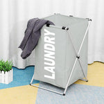 Foldable Laundry Bakset with Metal Frame (30L x 35W x 50H cm ,Gray)