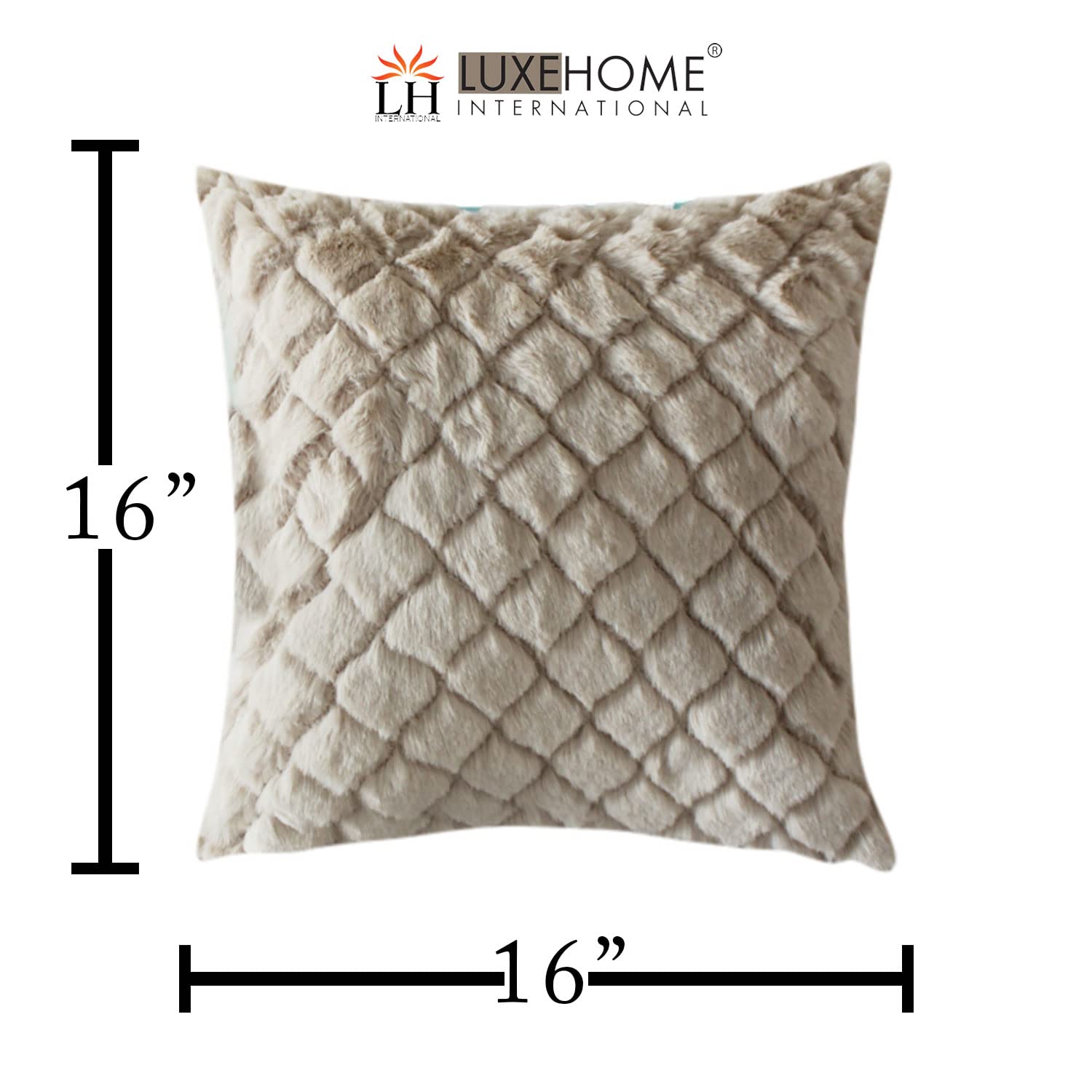 Cushion Cover Double Side Rabbit Fur Pack of 2 (16 x 16 inch ,Beige)