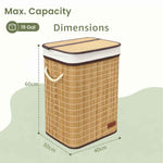 Rectangle Bamboo Laundry Basket for Clothes (Natural, 40x30x60 cm)