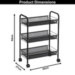 3-Tier Revolving Kitchen Trolley with Wheels (Black 45x27x64)