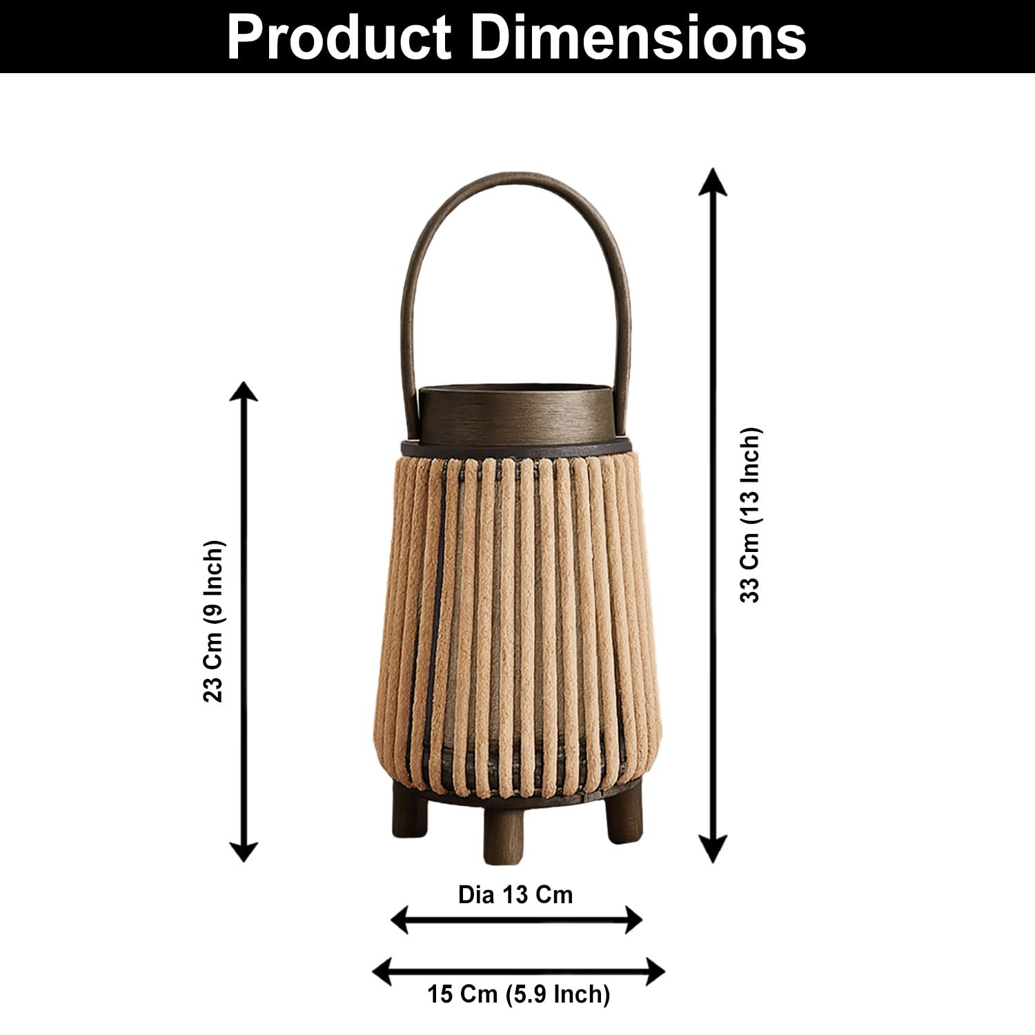Bamboo Woven Lantern With Handle ( 23x15x15 cm ) Gold