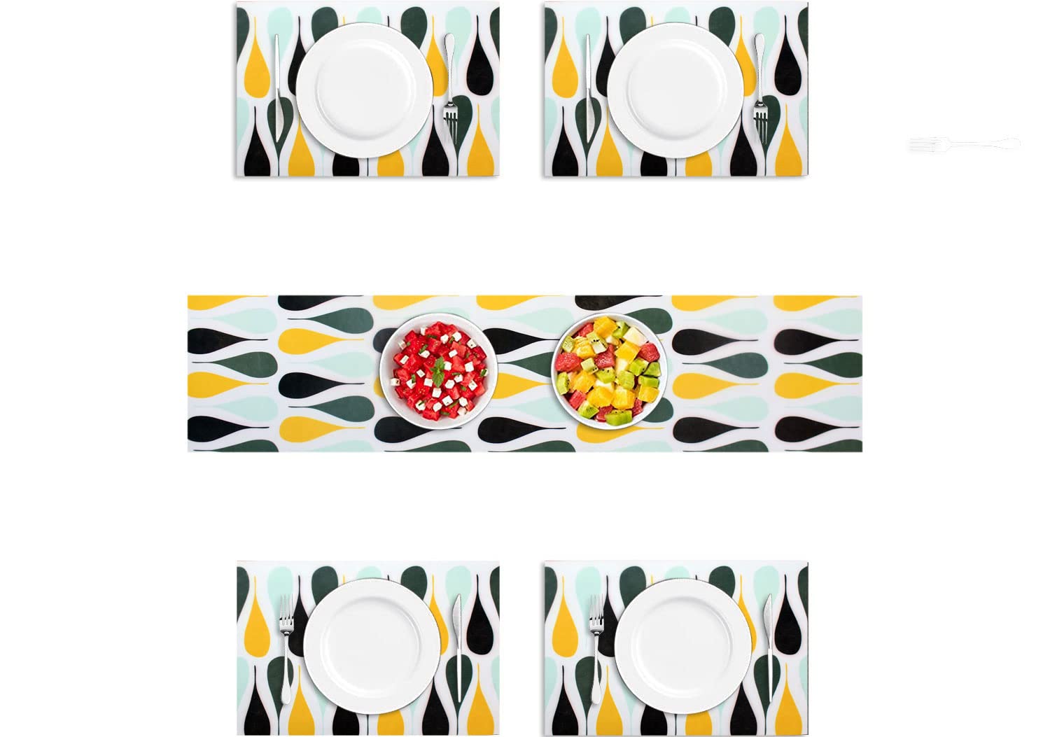 Placemat with Runner/Utensil Mat for Home Set of 4 Piece (Drop_30x45Cm + 1x4 Feet)