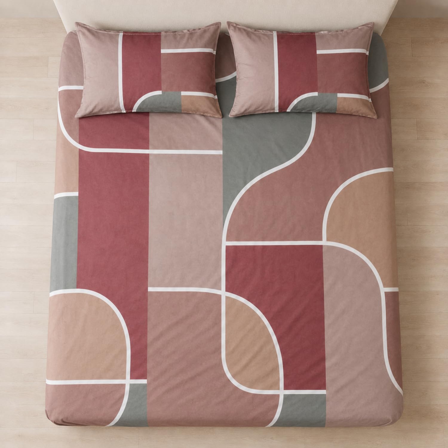 Double Bedsheet with 2 Pillow Covers 220 TC 100% Cotton Feel ( King Size Red 90x100inch )