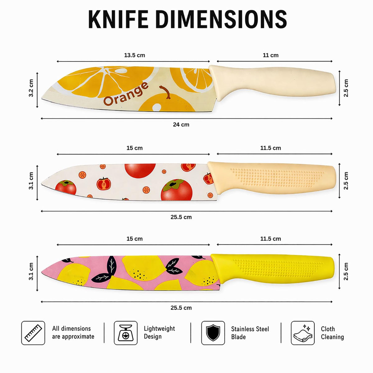 Knife Set of 3 ( Multicolor , 25.5x3.2 cm )