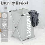 Foldable Laundry Bakset with Metal Frame (30L x 35W x 50H cm ,Gray)