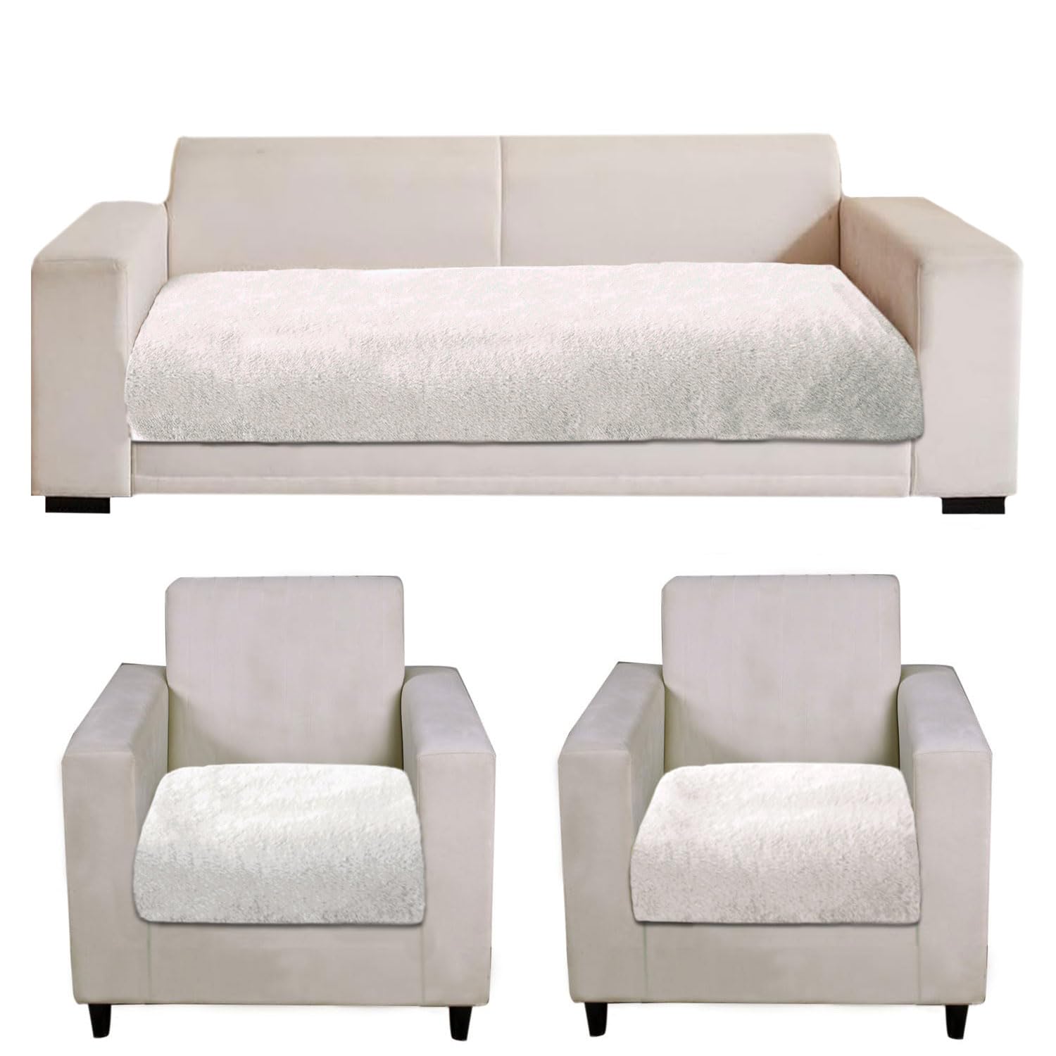 Rabbit Fur Sofa Cover 3 Seater and 2 Seater Universal 5 Seater (White, 68x183-61x66 cm)