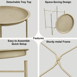 Round Metal Side Table for Living Room & Bedroom – Modern Bedside Table, Coffee Table, Corner Table with Sturdy Iron Frame, Taupe, 33x33x48-Small