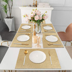 Luxe Home International PVC Vinyl Weave Design Placemat ST880064 – Heat Resistant, Wipe Clean, Anti-Skid Table Mats for Dining Table, Kitchen & Home Decor (30x45 CM Golden Set of 6)