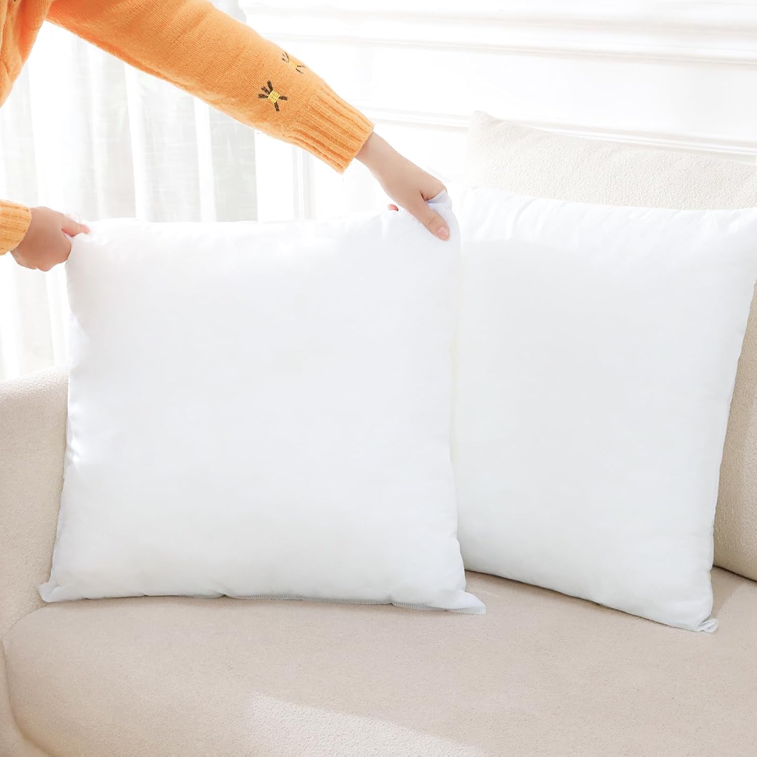 Luxe Home Stripe Cushion Filler 16 inch x 16 inch for Sofa Cushion Covers (White, Pack of 2)