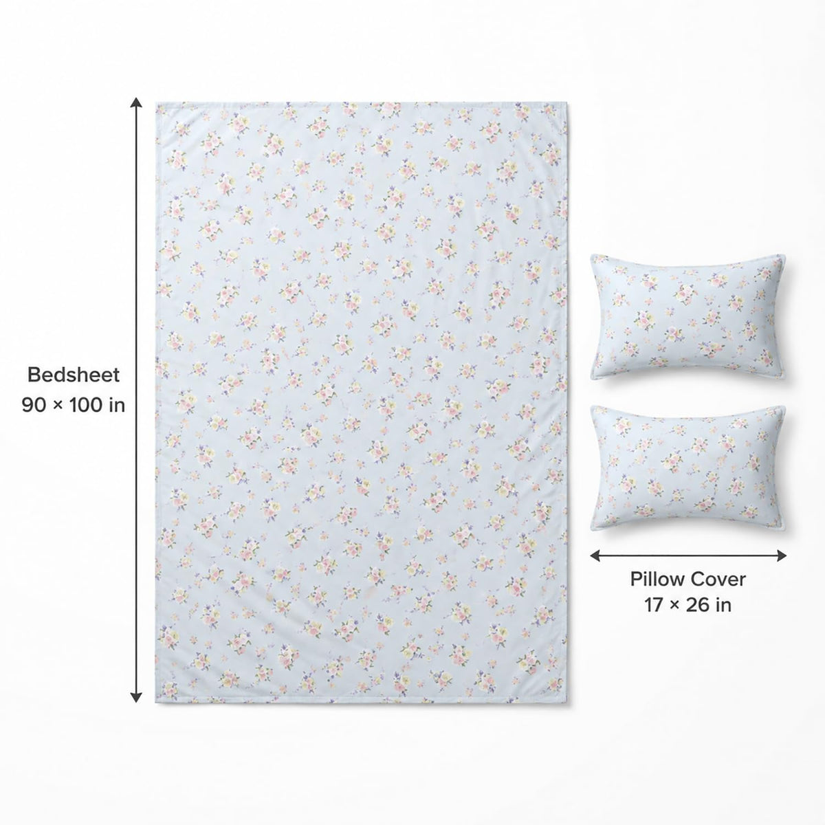 Double Bedsheet with 2 Pillow Covers 220 TC 100% Cotton Feel King Size( Blue , 90x100inch )