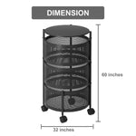3-Tier Revolving Kitchen Trolley with Wheels (Black 32x32x60)