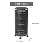 4-Tier Revolving Kitchen Trolley with Wheels (Black 32x32x75)