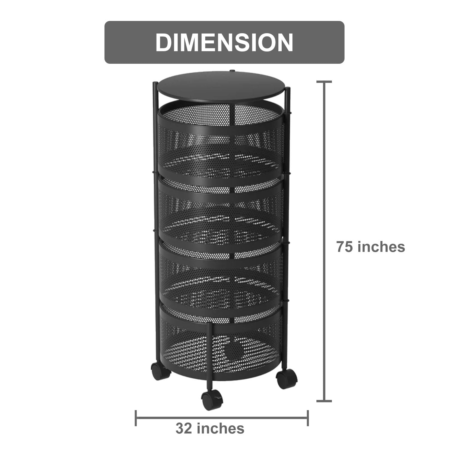 4-Tier Revolving Kitchen Trolley with Wheels (Black 32x32x75)