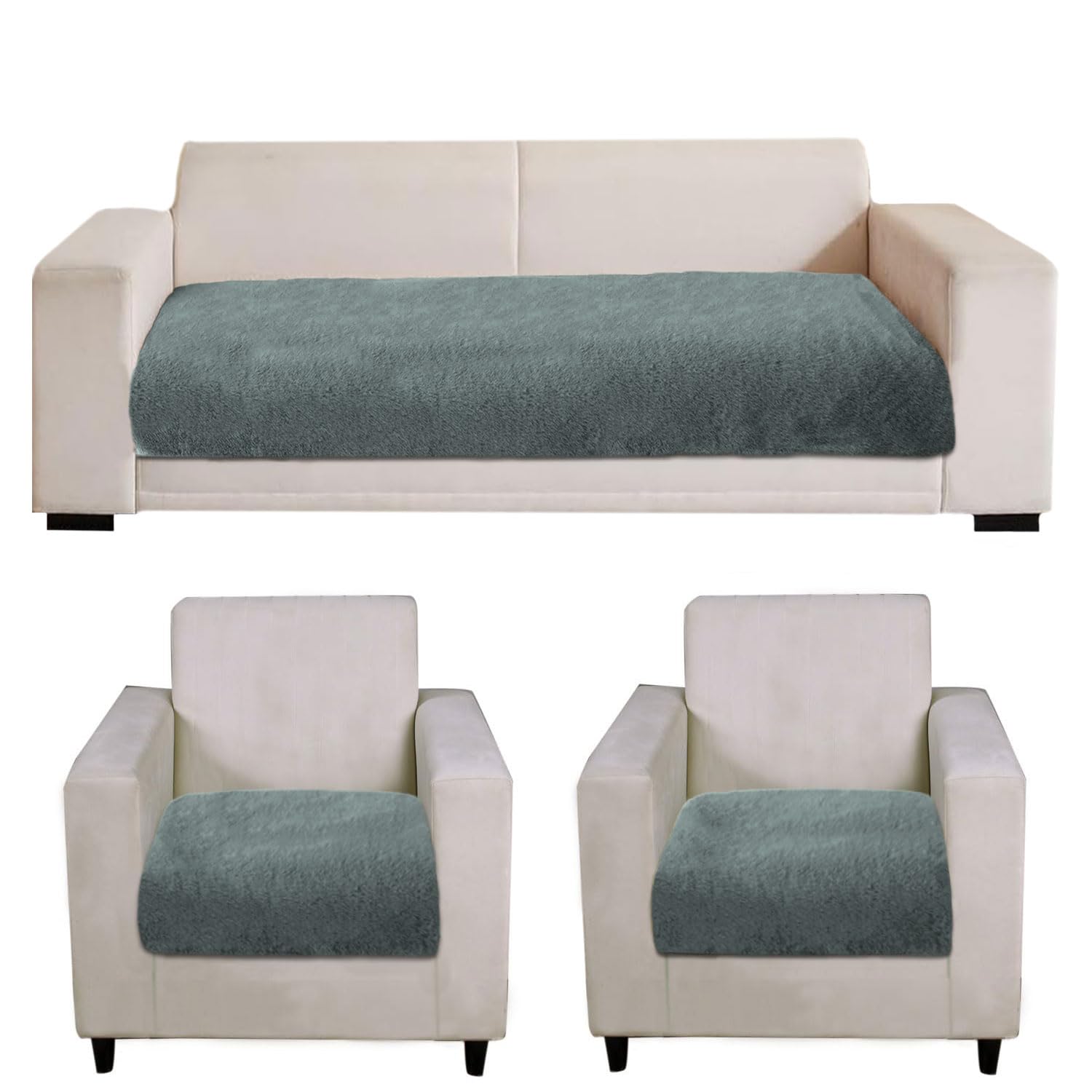 Rabbit Fur Sofa Cover 3 Seater and 2 Seater Universal 5 Seater (Seige, 68x183-61x66 cm)
