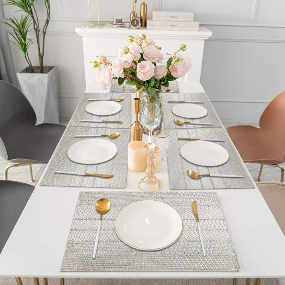 Zigzag Design Placemat for Dining Table Set of 6(30x45 CM silver)