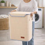Rectangle Bamboo Laundry Basket for Clothes (Cream, 40x30x50 cm)