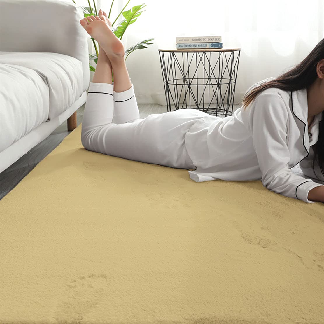 Rabbit Fur Soild Carpet (Gold, 3x5 Feet)
