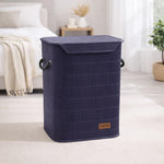 Rectangle Bamboo Laundry Basket for Clothes (Navy, 40x30x50 cm)