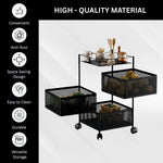 3-Tier Revolving Kitchen Trolley with Wheels (Black 29x29x65)