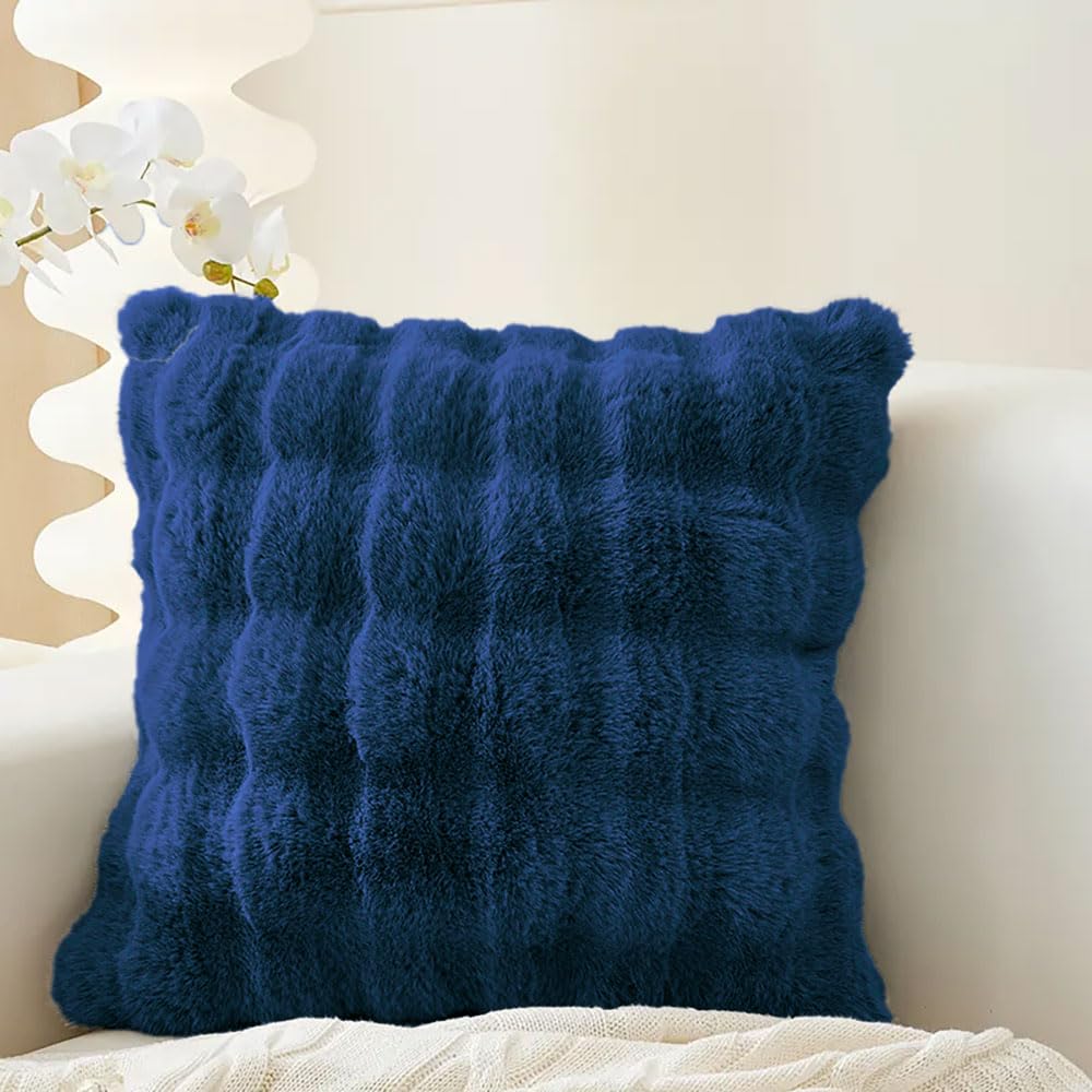 Rabbit Fur Bubble Cushion Cover (16x16 Inch Teal )