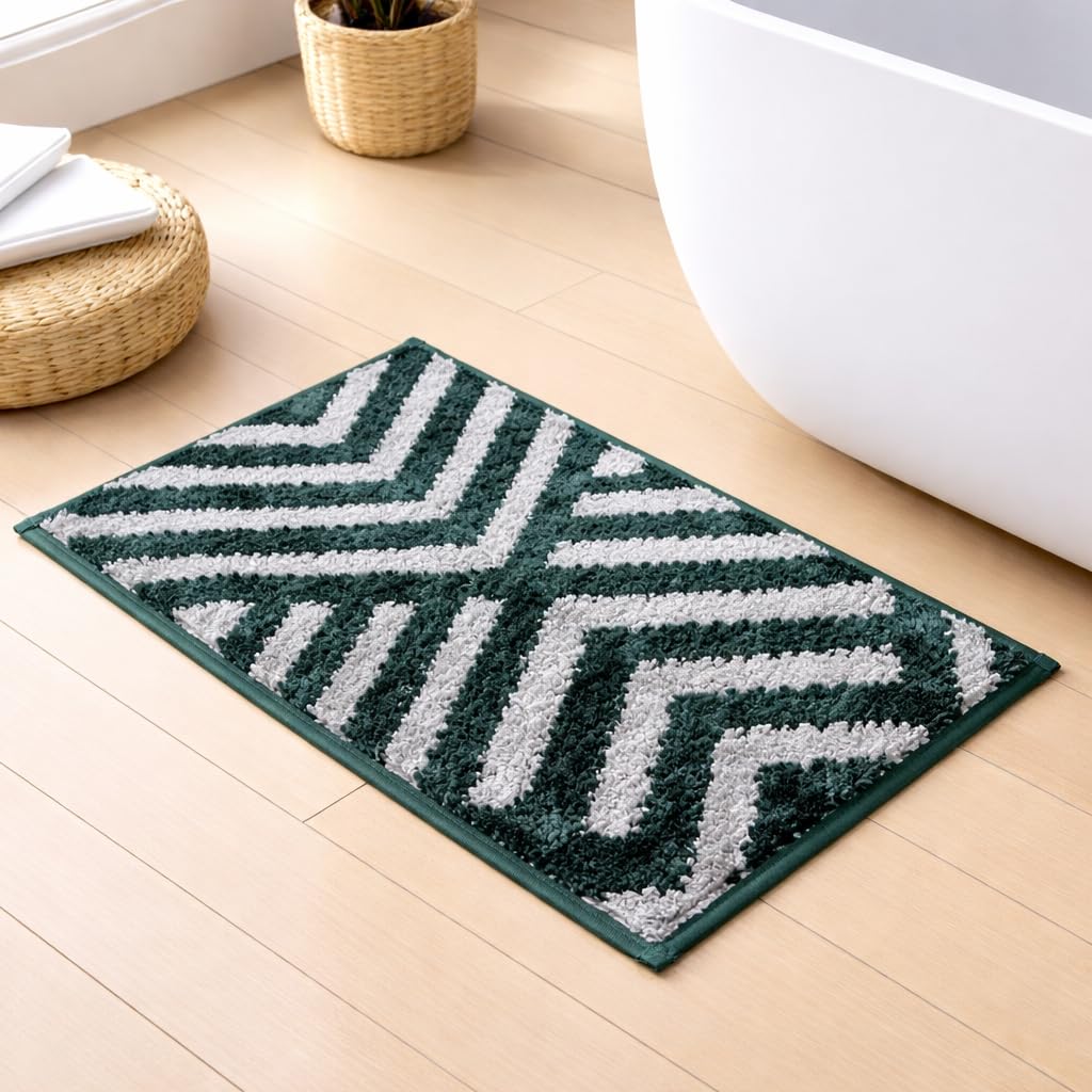Kyoto Maze Bath Mat Bathroom (40x60 cm, Hunter Green)