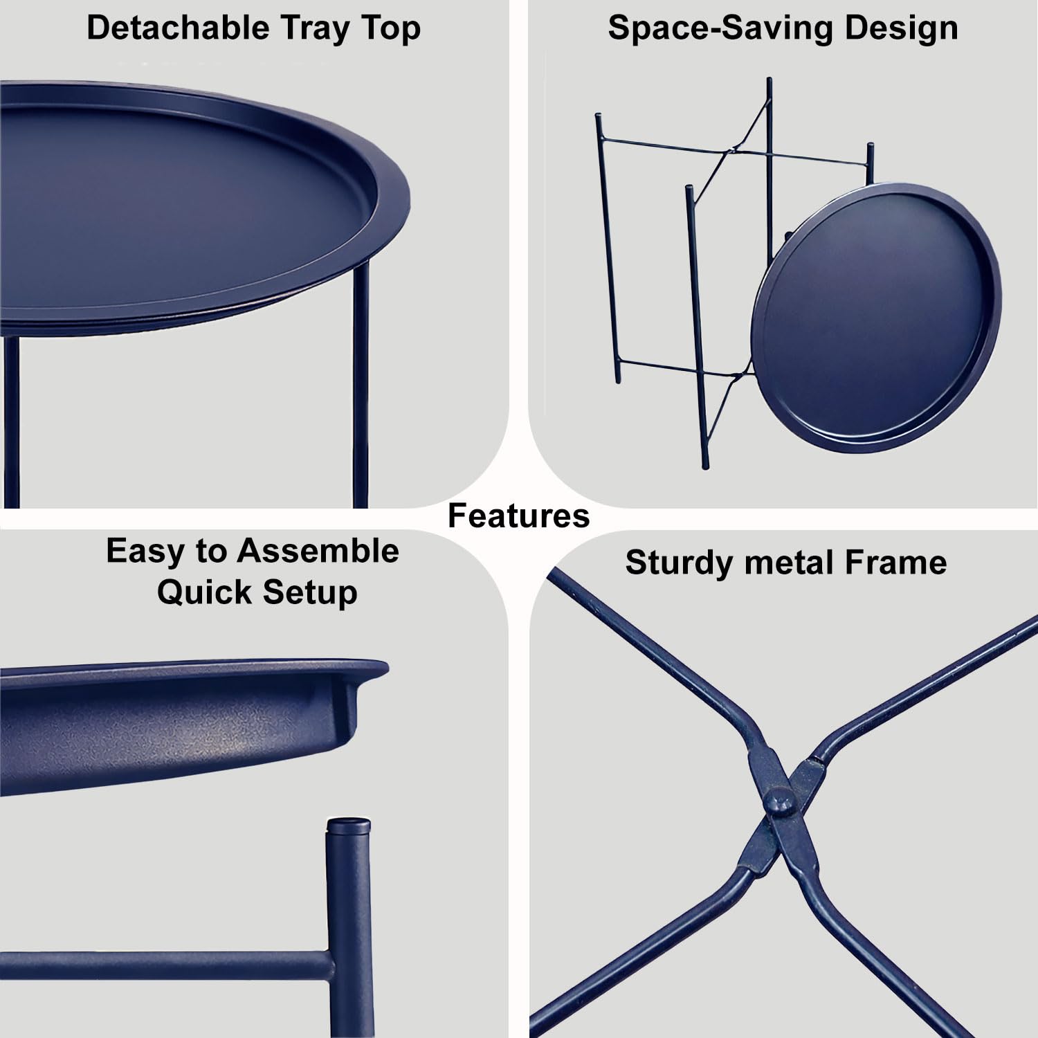 Round Metal Side Table for Living Room & Bedroom – Modern Bedside Table, Coffee Table, Corner Table with Sturdy Iron Frame, Blue, 33x33x48-Small